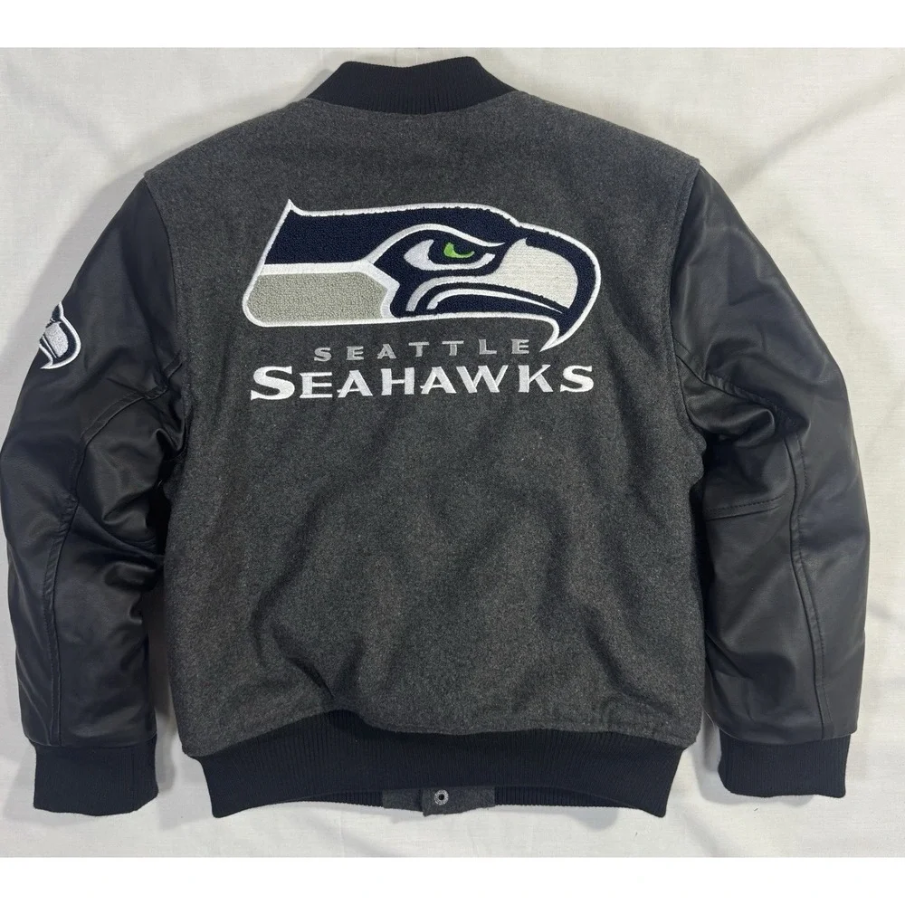 NFL Seattle Seahawks Boys Classic Varsity‎ Letterman Bomber Jacket M 10/12 NWT